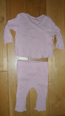 Baby Girls Pink Ribbed Leggings & Wrap L'Sleeved Top Outfit, Set age 0-3 months
