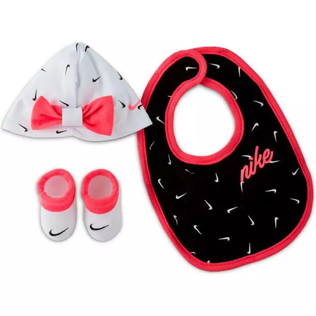 ✅ 3er Set NIKE Baby / Kinder Mütze & Booties / Socken & Lätzchen 56-68 Mädchen