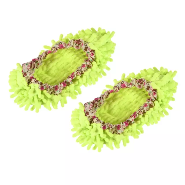 2Pcs Washable Cleaning Shoes Cover Duster Chenille Mop Slippers Green