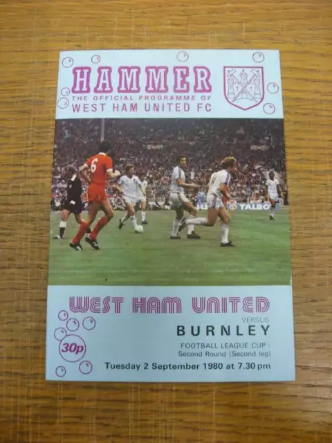 02/09/1980 West Ham United v Burnley [Football League Cup]