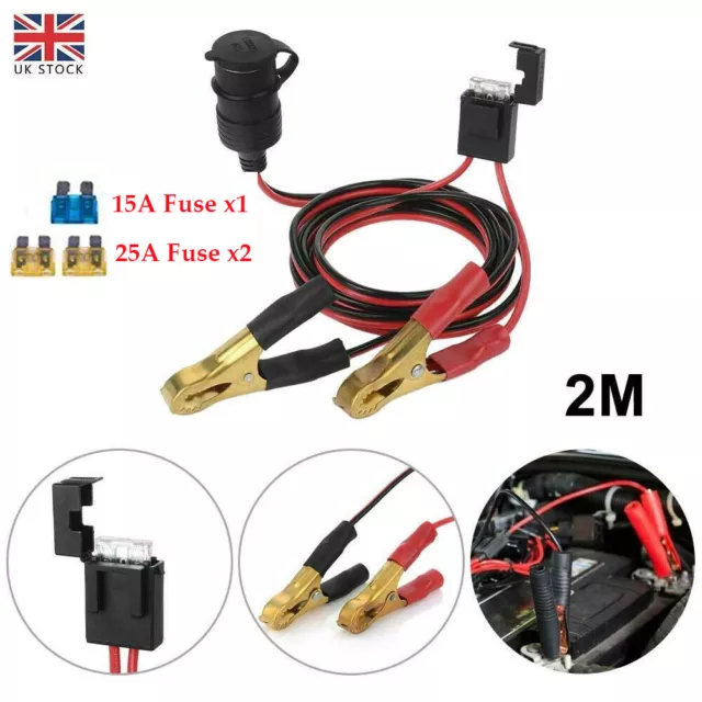 12V 24V Female Car Cigarette Lighter Socket To Battery Alligator Crocodile Clips