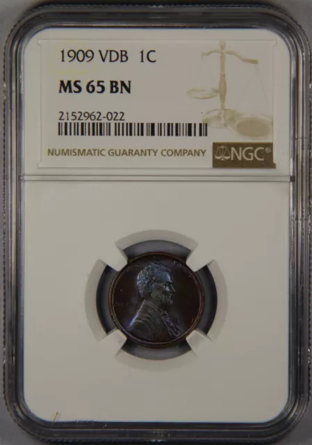 1909 VDB Lincoln Wheat Cent NGC MS65 BN 1c Penny Toned!