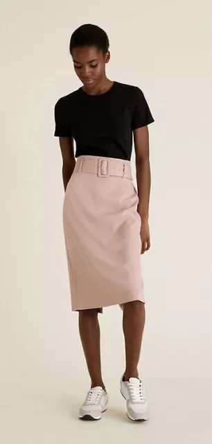 Marks & Spencer Belted Pencil Skirt in Dusty Pink US Size 8 (UK Size 12)