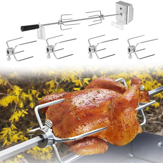 BBQ Grillspieß mit Edelstahl Motor 220-240V Rotisserie Drehspieß Gasgrill Silber