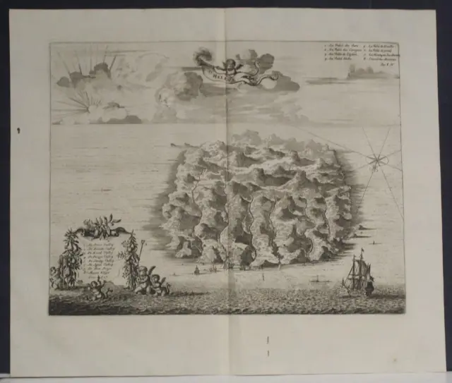 St. Helena Island 1686 Dapper Unusual Antique Original Copper Engraved Map