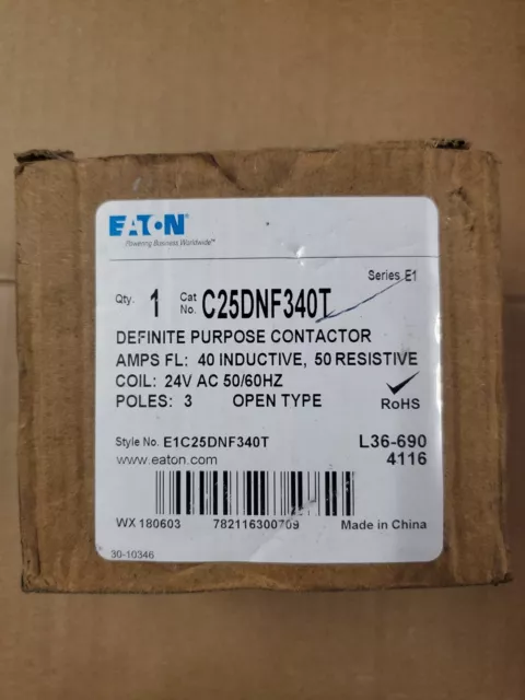 Eaton C25DNF340T 3-Pole Definite Purpose Contactor  24V, 40 Amp