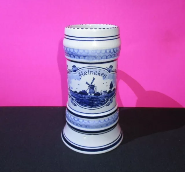 Vintage Delft Blue Holland ,Heineken Beer Mug Stein, Hand painted, 6.5" Tall