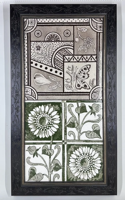 2 Vtg Minton Aesthetic Movement Double Framed & Pro Finished Art Tiles Butterfly