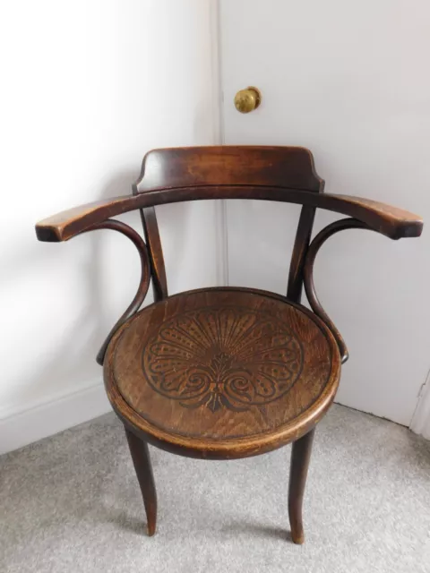 Antique Vintage THONET Bentwood Armchair with Embossed Seat & Original Label