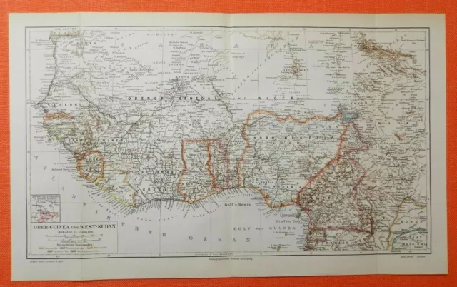 GUINEA Togo Nigeria Kamerun Kolonien historische Landkarte 1906