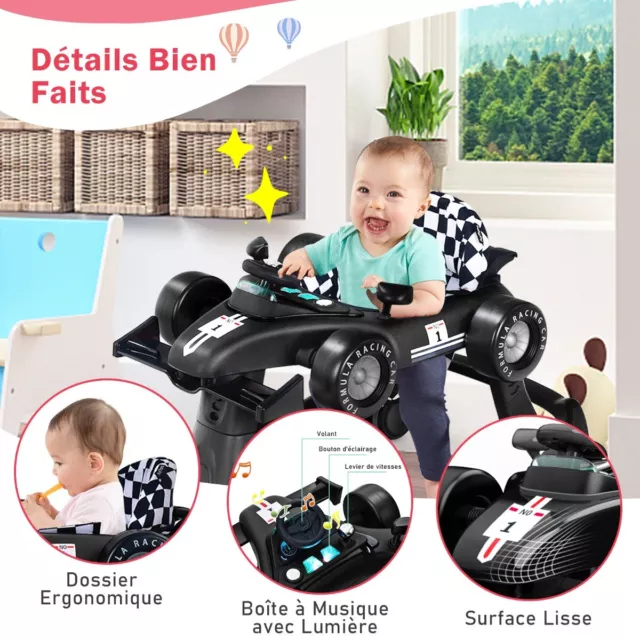 Trotteur Pliable 4 en 1 Pousseur Hauteur et Vitesse Réglables Boîte à Musique a