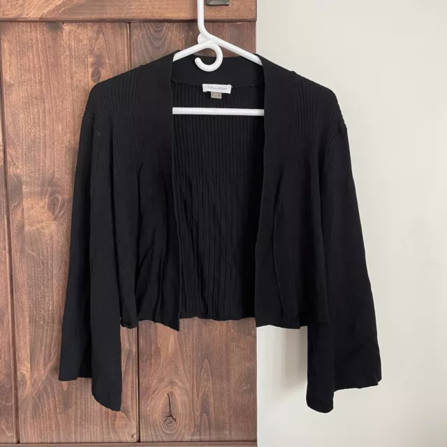 CALVIN KLEIN Black Bell Sleeve Open Shrug Cardigan Sweater Womens XL knit