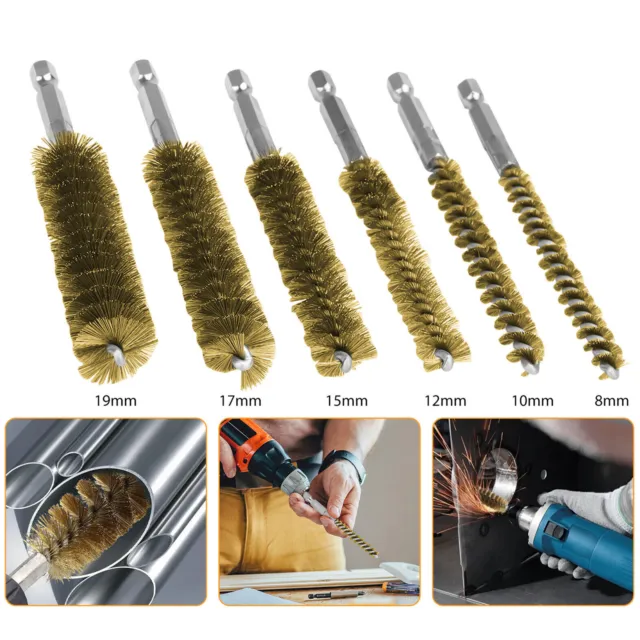 6x 1/4 inch Hex Shank Brass Bore Cleaning Wire Brushes 8-19mm For Power Drill k