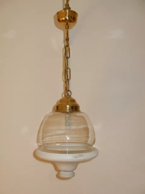 alte Lampe, Deckenlampe, Pendel mit Schirm a. Klarglas, Unterteil mattiert