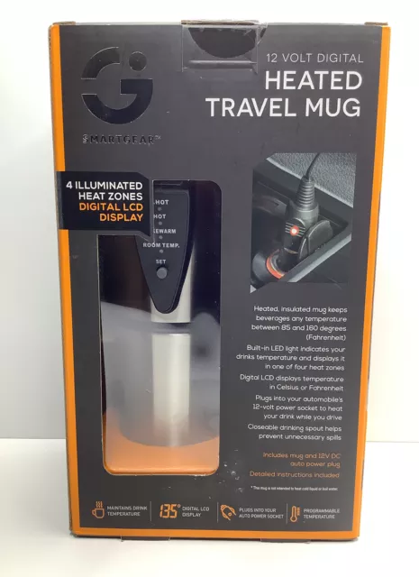 New SMARTGEAR – 12 VOLT (Car plug)  – DIGITAL HEATED TRAVEL MUG  In Box
