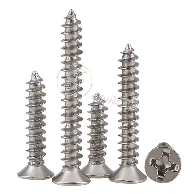 Phillips Flat Head Countersunk Self Tapping Screws Bolts Ni Plated Steel M1M2M3