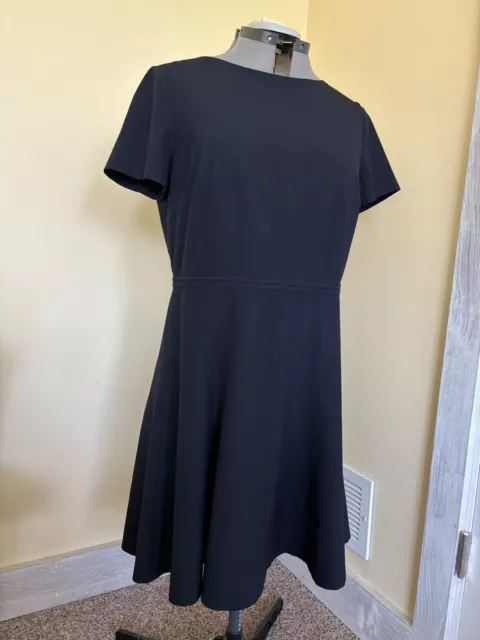 Ann Taylor 12 Black Fit And Flare Dress Knee Length Short Sleeve