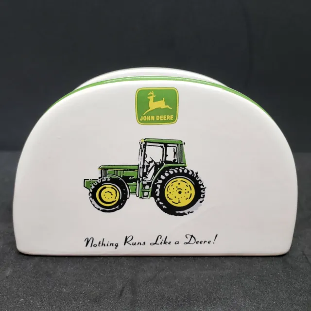 John Deere Napkin Holder Gibson Ceramic Tractor Deer Logo Green Gold Farm Table