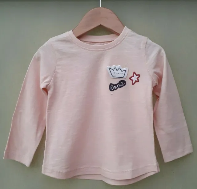 BABY GIRLS APPLIQUE STAR & CROWN LONG SLEEVE TOP PEACHY PINK NEW (ref S)