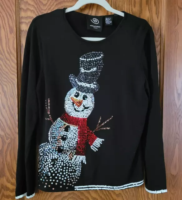 Michael Simon Women's Sweater Size M  Long Sleeve Christmas Sequin Snowman