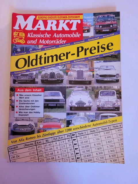 Oldtimer Markt  Sonderheft Nr. 11   1991  "Oldtimer-Preise"