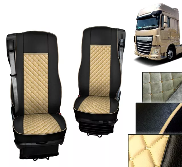 LKW Schonbezüge Sitzbezüge Für DAF 106 XF CF Euro 6 Beige Öko-Leder 1+1