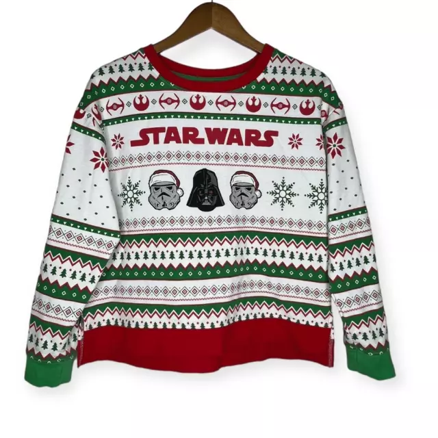 Star Wars Ugly Christmas Sweatshirt Cropped Darth Vader Storm Trooper Medium
