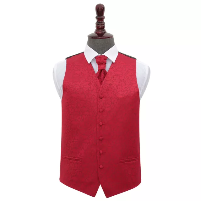 DQT Swirl Patterned Burgundy Mens Wedding Waistcoat & Cravat Set