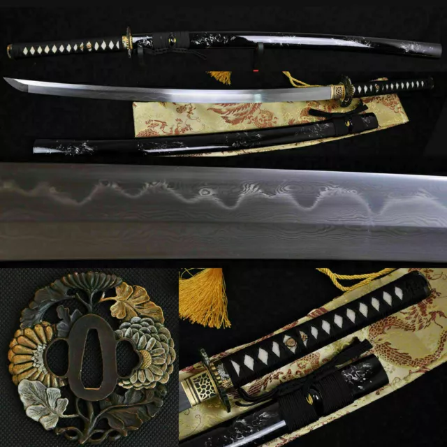 Clay Tempered Folded Steel Full Tang Blade Japanese Samurai Sword Katana Sharp