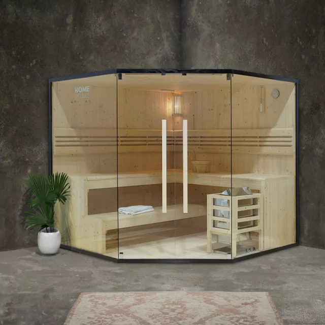 HOME DELUXE Traditionelle Sauna 6 Personen Fichte Panorama Glasfront Modern