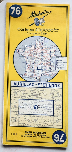 Carte Michelin N°76 Aurillac - Saint-Étienne De 1953 – Très Bon état, France