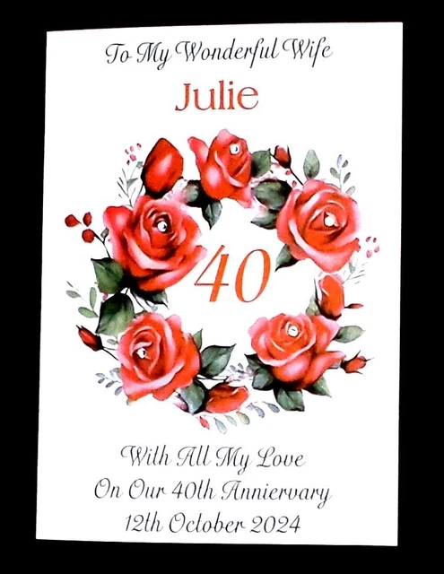 PERSONALISED CONGRATULATIONS RUBY 40th Wedding Anniversary Card -Any ...