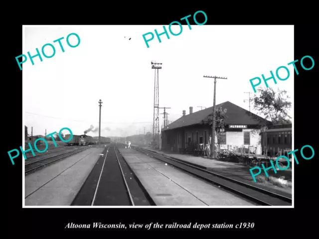 OLD LARGE HISTORIC PHOTO OF ALTOONA WISCONSIN THE RAILROAD DEPOT STATION c1930
