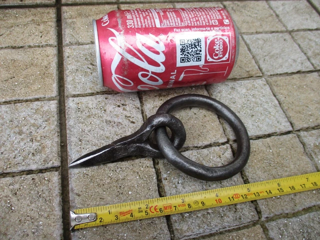 Antique Wrought Iron Tethering Ring on Pin Game Hook Old Wall Hardware
