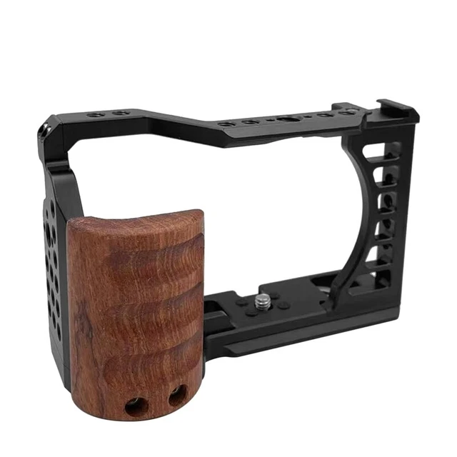 Camera Cage for A7C Camera with Wooden Handle Housing Cage Handle with Cold P8V8
