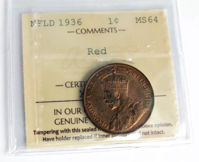 1936 Newfoundland One Cent - ICCS - MS-64 Red