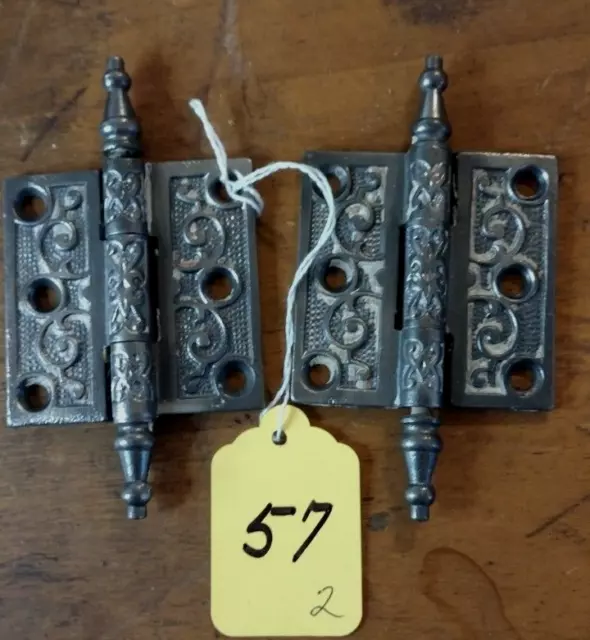 #57 Victorian Eastlake Cast Iron (2) Steeple Point Hinges 2 1/2"X 2 1/2"