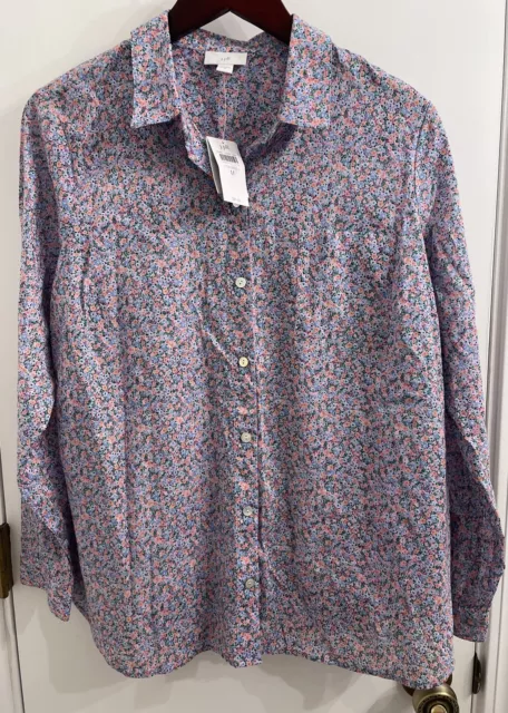 NWT~J Jill Floral Button One Pocket Shirred Back Long Sleeve Shirt Blouse Medium