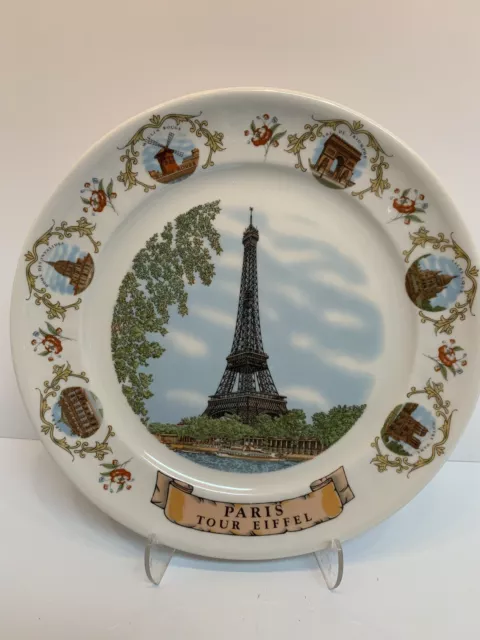 Vintage PARIS France Landmarks Plate Tour Eiffel, Notre Dame, L’Arc de Triomphe