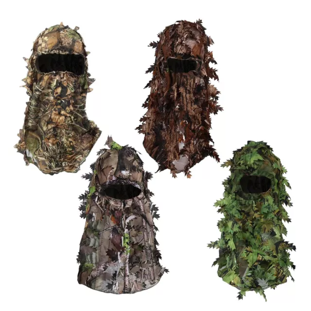 Ghillie Mask Face Cap Camo Woods Leaves Hat for Shooting Stalking Paintball