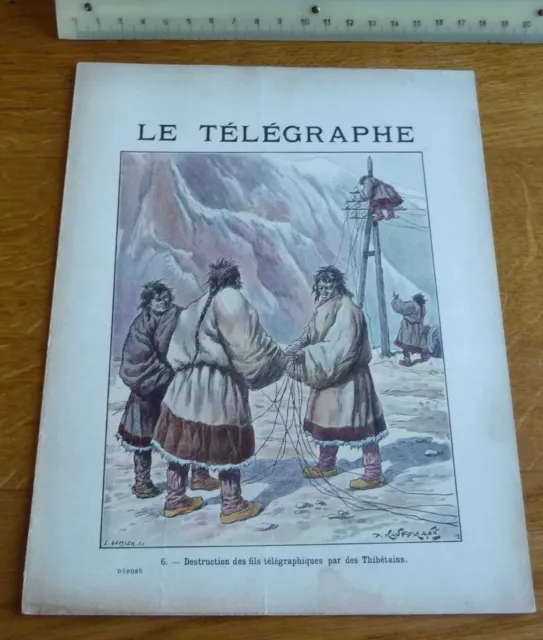 Ancien Protège-cahier Couverture "LE TELEGRAPHE - DESTRUCTION PAR DES THIBETAINS