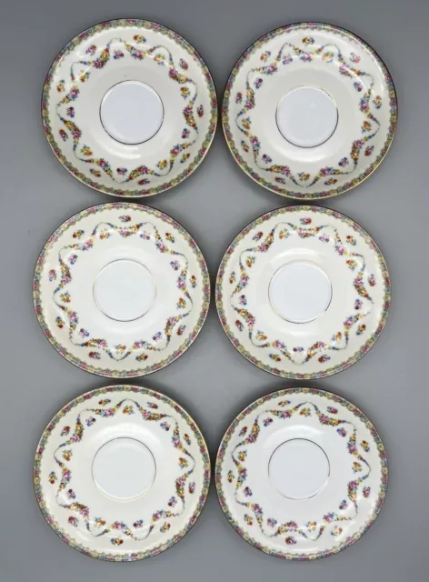 Set of 6 Vintage HW CZECHOSLOVAKIA Saucers Floral Gold Trim CZE1