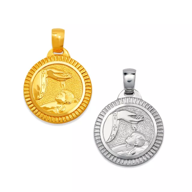 Taufmedaille Anhänger massiv 14K gelb weiß echtgold religiös Medaillon Charm