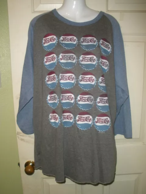 #92 Men Shirt S Pepsi Cola Ragland Blue Vintage Style bottle caps Tee New NWT