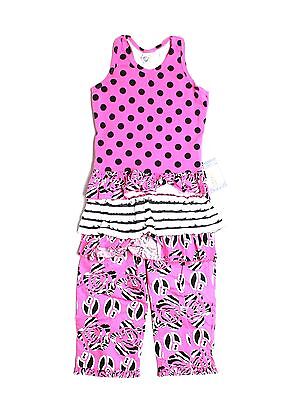 Girl Corky's Kids Pink Polka Dot Zebra Print Tiered Dress Pants Set Size 6/6X