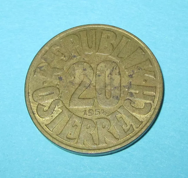Austria 20 Groschen coin 1954 (1950-1954) Republik Osterreich Austrian eagle