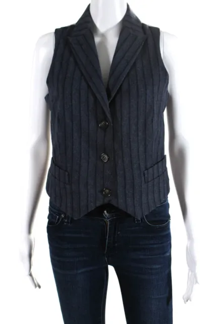Marc Jacobs Womens Striped Button Down Vest Blue Wool Size Extra Small