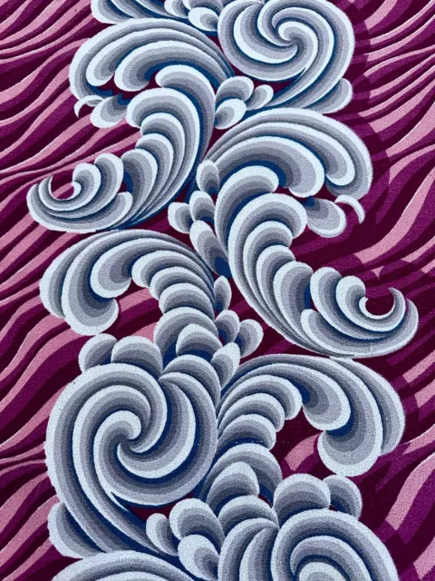 1930's Art Deco Rolling CLOUDS on Orchid Purples ZEBRA Barkcloth Vintage Fabric 2