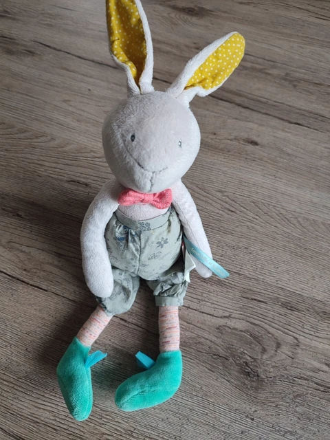doudou pantin lapin mademoiselle et ribambelle vert rose jaune 33cm moulin roty