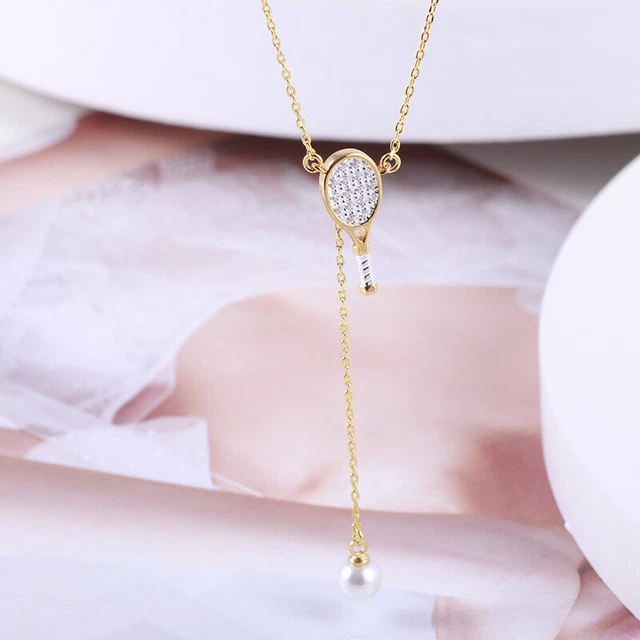 Kate Spade Sport Fitness Tennis Rackets Pearl Pendant Y-Shaped Necklace Gift